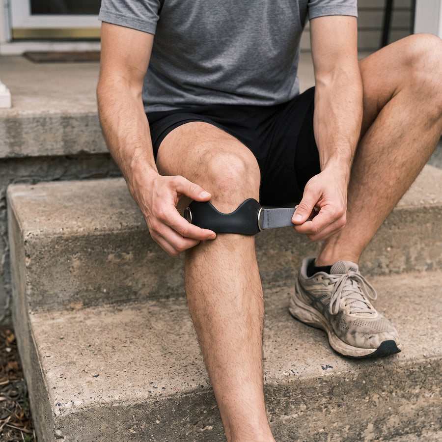 Tightening the Knee Support Strap (2-Pack) below the kneecap